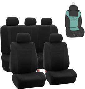 img 4 attached to FH Group Cosmopolitan Flat Cloth Full Set Car Seat Covers - Airbag Compatible, Split Bench - Gift Included - Fits Most Cars, Trucks, SUVs, or Vans (Black)