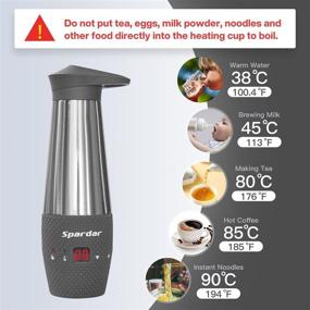 img 3 attached to 🚗 Spardar 12V Car Kettle Boiler - Portable Electric Heater Cup with Temperature Display Screen for Water, Coffee, Tea, Milk - Fast Water Boiler & Heater for Road Trips - Gray - Ideal Gift