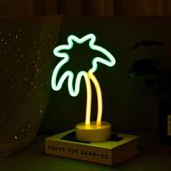 🌴 unique pink flamingo neon sign with stand base - aesthetic indie room decor and table decor for kids room, bedroom, patio - battery powered/usb, novelty lighting (green palm tree) логотип