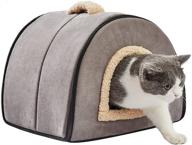 foldable 2-in-1 cat house bed cave, portable indoor cat house with cozy removable cushion pad, dark gray – ideal for indoor cats, washable logo