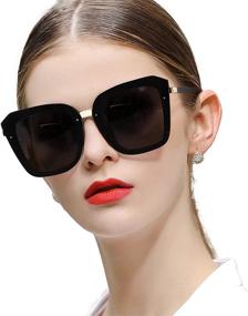 img 4 attached to Stylish and Trendy Vintage Square Cateye Sunglasses for Women Offering Oversized Polarized Protection and UV400 Rimless Design