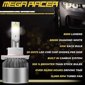 img 3 attached to 💡 Mega Racer H13/9008 LED Headlight Bulb 6000k White Dual High/Low Beam, 1 Pair - 8000 Lumens, 40W