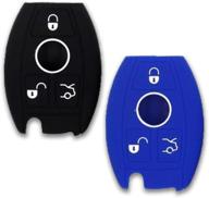 keyless4u 2pcs silicone key fob cover remote case protector for mercedes-benz a c e s class slk cl 3 buttons smart key (black blue) logo