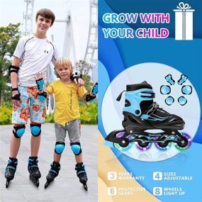 img 3 attached to 🛼 Qvamodo Adjustable Inline Skates: Fun-Lit Wheels & Protective Gear for Everyone!