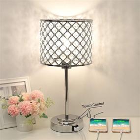 img 4 attached to 💡 Silver Crystal Table Lamp with Dual USB Ports, 3-Way Dimmable Bedside Touch Lamp - Elegant Nightstand Accent Light for Bedroom Living Room Dresser - Includes 6W 4000K Bulb