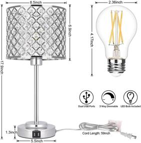 img 3 attached to 💡 Silver Crystal Table Lamp with Dual USB Ports, 3-Way Dimmable Bedside Touch Lamp - Elegant Nightstand Accent Light for Bedroom Living Room Dresser - Includes 6W 4000K Bulb