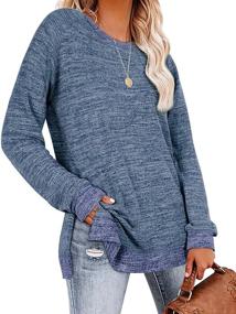 img 3 attached to 👚 Stylish Womens Crewneck Pullovers: Color Block Long Sleeve Side Split Tunic Tops for a Fashionable Look