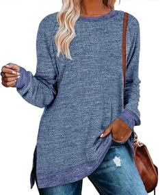 img 4 attached to 👚 Stylish Womens Crewneck Pullovers: Color Block Long Sleeve Side Split Tunic Tops for a Fashionable Look