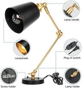 img 2 attached to 🔌 Set of 2 Plug-in Wall Sconces, YiaMia Swing Arm Wall Lamps in Black and Brass Finish, Vintage Industrial Style Wall Mounted Light Fixtures with Dimmable Switch for Bedroom, Living Room, Vanity, Study Desk, Office, Hallway