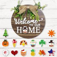 🚪 versatile interchangeable seasonal welcome sign: wooden front door hanger with 14 icons - ideal rustic farmhouse decor for housewarming & christmas gifts логотип