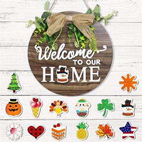 img 4 attached to 🚪 Versatile Interchangeable Seasonal Welcome Sign: Wooden Front Door Hanger with 14 Icons - Ideal Rustic Farmhouse Decor for Housewarming & Christmas Gifts