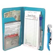 turquoise server book waitress wallet organizer bundle with wine opener - black 7 pocket waiter pad for restaurant waitstaff - fits apron, holds receipts, money, and guest check - food service equipment & supplies logo