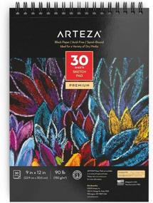 img 4 attached to 🎨 Arteza Black Sketch Pad 9x12 Inch, 30 Sheets - Premium Quality 90lb/150gsm Heavyweight Paper - Ideal for Graphite, Colored Pencils, Charcoal, and more!