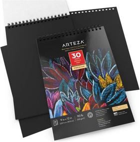 img 2 attached to 🎨 Arteza Black Sketch Pad 9x12 Inch, 30 Sheets - Premium Quality 90lb/150gsm Heavyweight Paper - Ideal for Graphite, Colored Pencils, Charcoal, and more!