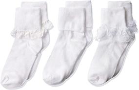 img 4 attached to Adorable Jefferies Socks Big Eyelet Turn Cuff/Fancy Lace Girls Socks 3 Pack - Fashionable and Comfortable!
