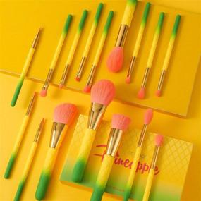 img 2 attached to 🍍 Pineapple Makeup Brush Set by Docolor - 16 Pc Premium Synthetic Kabuki Brushes for Full Coverage Foundation, Blending Face Powder, Blush, Concealers, Eyeshadow - Summer Gift