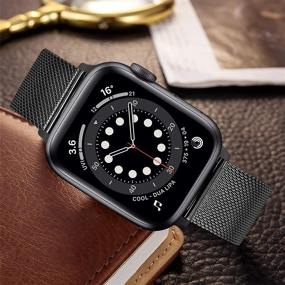 img 1 attached to TRUMiRR Black Mesh Woven Stainless Steel Watchband for Apple Watch Series 6 42mm 44mm – Premium Replacement Strap for Men and Women, Compatible with iWatch Apple Watch SE Series 6 5 4 3 2 1 42mm 44mm