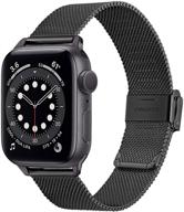 trumirr black mesh woven stainless steel watchband for apple watch series 6 42mm 44mm – premium replacement strap for men and women, compatible with iwatch apple watch se series 6 5 4 3 2 1 42mm 44mm logo