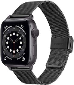 img 4 attached to TRUMiRR Black Mesh Woven Stainless Steel Watchband for Apple Watch Series 6 42mm 44mm – Premium Replacement Strap for Men and Women, Compatible with iWatch Apple Watch SE Series 6 5 4 3 2 1 42mm 44mm