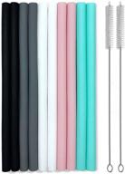 10-piece silicone straws set - smoothies straws for yeti/rtic/ozark tumblers - reusable & safe for kids - extra long & flexible - includes cleaning brushes logo