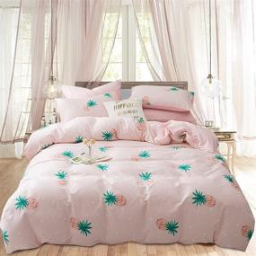 img 2 attached to 🍍 Pink Pineapple Twin Size Duvet Cover Set - 100% Cotton Soft and Lightweight Comforter Cover, Ideal Girls Bedding for Cute Kids Room Decor