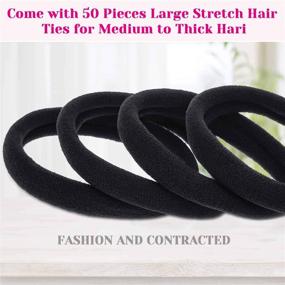 img 3 attached to 💇 Anezus 50 Pcs Thick Black Hair Ties: Extra-Large Elastic Ponytail Holders for Thick, Heavy, and Curly Hair - Bulk Hair Ties for Maximum Stretch and Grip