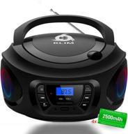 портативный аудиоплеер klim cd boombox с fm-радио, перезаряжаемым аккумулятором, bluetooth, mp3, aux, неодимовыми динамиками и улучшенной лазерной головкой для cd (2021 год) logo