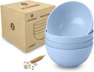 4 pack of eco-friendly wheat straw bowls for kitchen - 24 oz wheatware cereal bowls, 🍲 microwave and dishwasher safe - soup bowls for toddlers, adults, & pets (blue) - includes online cookbook logo