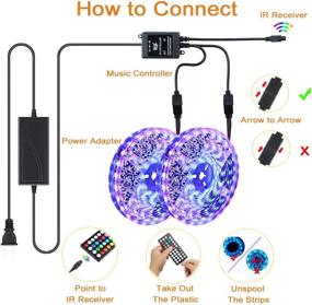 img 1 attached to YUNBO LED-лента синхронизации с музыкой, меняющая цвета RGB набор - 32,8 фута SMD5050 600 светодиодов на черной печатной плате, водонепроницаемая светодиодная лента с пультом дистанционного управления и блоком питания.