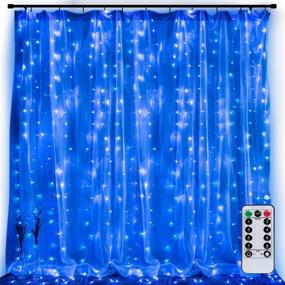 img 4 attached to Brightown Hanging Curtain Lights - 9.8ft Dimmable 300-LEDs with Remote, 8 Modes, Timer - Blue Indoor Outdoor Décor