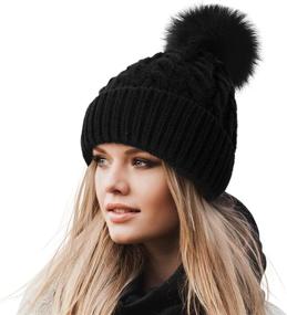 img 4 attached to Womens Winter Knitted Beanie Black