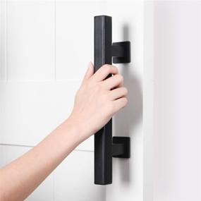 img 3 attached to 🚪 SMARTSTANDARD 10" Heavy Duty Sliding Barn Door Handle: Ideal Pull and Flush Set for Gate, Furniture, Kitchen Cabinet, Closet, and Drawer - Black Square Design