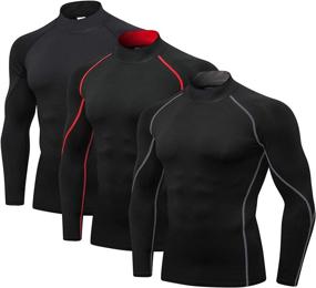 img 4 attached to 3-Pack Mens Audoc Compression Long Sleeve Athletic Base Layer Workout T-Shirts