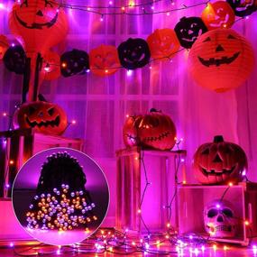 img 1 attached to 🎃 66ft Orange Purple Halloween Lights, 200 LED Battery Operated String Lights - Waterproof, 8 Modes & Auto Timer - for Halloween Decorations, Home, Party, Holiday Decor - Indoor Outdoor Use