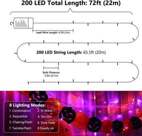 img 2 attached to 🎃 66ft Orange Purple Halloween Lights, 200 LED Battery Operated String Lights - Waterproof, 8 Modes & Auto Timer - for Halloween Decorations, Home, Party, Holiday Decor - Indoor Outdoor Use