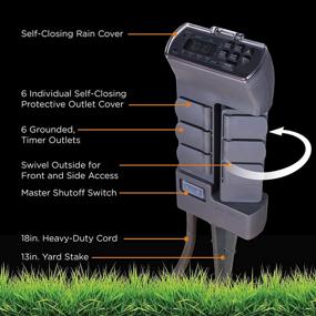 img 3 attached to 🌼 Enhance Your Outdoor Lighting with the myTouchSmart Rotatable Yard Stake Timer, Weather Resistant, Custom ON/Off Times, 6-Hour Countdown, Sensor, 6 Outlets, Seasonal Lighting, Gray