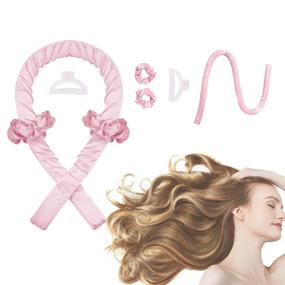 img 4 attached to 🌀 Women's Heatless Curling Headband with Hair Clips, Scrunchie, and Silk Ribbon Rollers - No Heat Curling Ribbon for Sleeping Curls