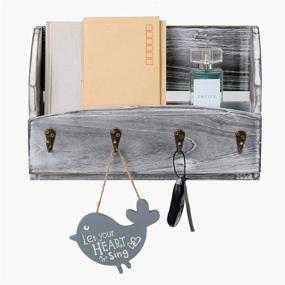 img 4 attached to 📪 Modern Distressed Pine Wood Wall Mounted Mail Rack & Key Holder Organizer - Entryway, Kitchen, Hallway, Foyer, Office - Dark Grey