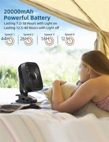 img 3 attached to SLENPET 20000mAh Rechargeable Portable Clip on Fan with Body Sensor: Extended 44-Hour Battery Life, 4 Speeds, LED Light, 8-inch Personal Fan for Golf, Stroller, Camping