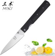 🔪 miki 440a stainless steel blade small drop point folding pocket knife for japanese kitchen chef, camping, and hunting логотип