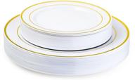 laura stein classic series designer dinnerware set of 40 premium plastic wedding/party plates in white with gold rim - includes 20 10.75" dinner plates & 20 7.5” salad plates logo