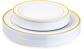 img 4 attached to Laura Stein Classic Series Designer Dinnerware Set of 40 Premium Plastic Wedding/Party Plates in White with Gold Rim - Includes 20 10.75" Dinner Plates & 20 7.5” Salad Plates