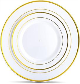 img 3 attached to Laura Stein Classic Series Designer Dinnerware Set of 40 Premium Plastic Wedding/Party Plates in White with Gold Rim - Includes 20 10.75" Dinner Plates & 20 7.5” Salad Plates