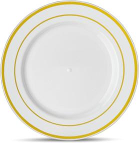 img 1 attached to Laura Stein Classic Series Designer Dinnerware Set of 40 Premium Plastic Wedding/Party Plates in White with Gold Rim - Includes 20 10.75" Dinner Plates & 20 7.5” Salad Plates