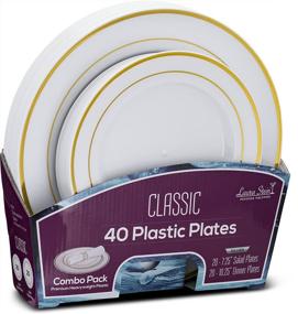 img 2 attached to Laura Stein Classic Series Designer Dinnerware Set of 40 Premium Plastic Wedding/Party Plates in White with Gold Rim - Includes 20 10.75" Dinner Plates & 20 7.5” Salad Plates