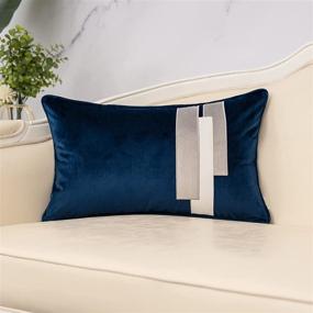 img 4 attached to Stylish Navy Blue Velvet Lumbar Pillow Cover - Modern Striped Patchwork Design for Sofa Couch & Bedroom Decor - 12x20 Inch Size