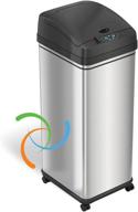 🗑️ itouchless locking lid 13 gallon sensor kitchen trash can with absorbx odor filter & wheels, stainless steel mess-free garbage bin, battery or ac adapter powered logo