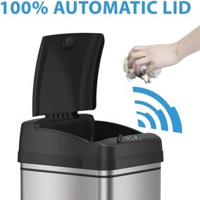 img 2 attached to 🗑️ iTouchless Locking Lid 13 Gallon Sensor Kitchen Trash Can with AbsorbX Odor Filter & Wheels, Stainless Steel Mess-Free Garbage Bin, Battery or AC Adapter Powered