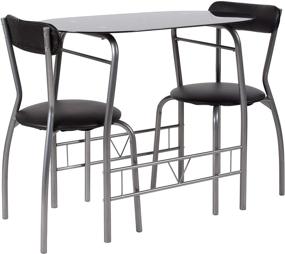 img 3 attached to Компактный бистро-набор: Набор из 3 предметов Flash Furniture Sutton с черным стеклянным столом и черными виниловыми обивками для стульев.