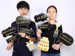 img 1 attached to 🎉 50th Birthday Photo Booth Props: Konsait 50 Black and Faux Gold Happy Birthday Decorations - DIY Prop Kits with Stick for Party Favor Supplies (53 Counts)